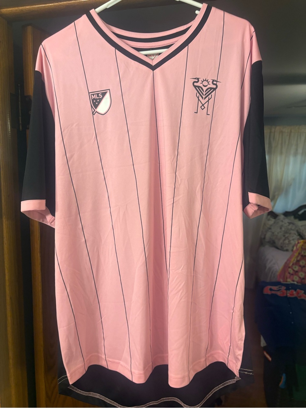 Brand new Men’s XL Pink MLS Soccer Jersey with Black Accents
